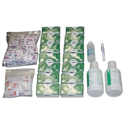 Be prepared with this 50 person refill kit which contains 75 antibiotic ointments, ice packs, eye wash and more.