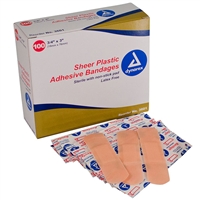 Sheer Plastic Adhesive Bandage 3/4 in x 3 in  100 Pack