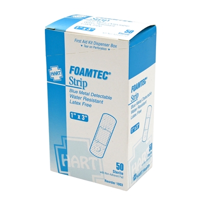 Blue Foamtec Strip Adhesive Bandages 1" x 3" - 50-Pack
