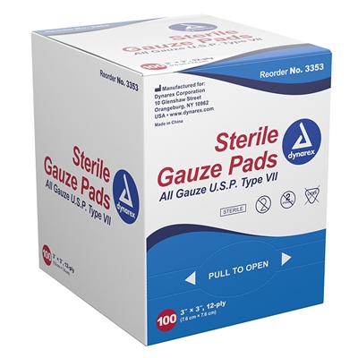 Gauze pads sterile 3 in x 3 in 100 pack