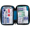 Inside of an 81 piece all purpose first aid kit with a zipper case