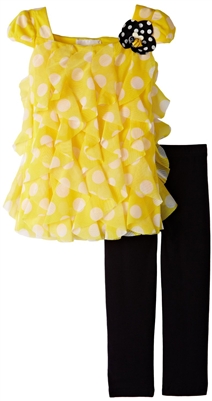 Rare Editions Girls Yellow / Black Dot Mesh to Knit Top with Leggings