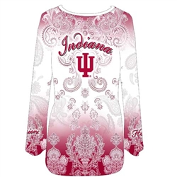 Women's PLUS Sizes Dip Dye Indiana Hoosiers 3/4 Sleeve Bedazzled T-Shirt Made in the USA