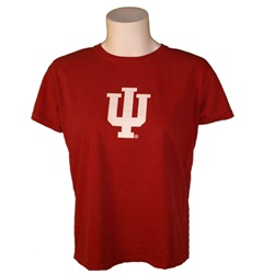 Garment Washed Crimson Ladies Short Sleeved Indiana "IU" T-Shirt