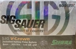 9mm 90gr. JHP Sig Sauer V-Crown 500qty.