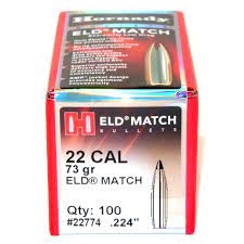 22 Cal Hornady ELD Match 73gr 100ct