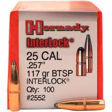 25 Cal Hornady Interlock 117gr BTSP 100ct.
