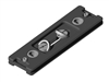 5.00 inch Arca-Swiss lens plate with dual stainless-steel QD sockets and two strap loops for Peak Design anchors.
