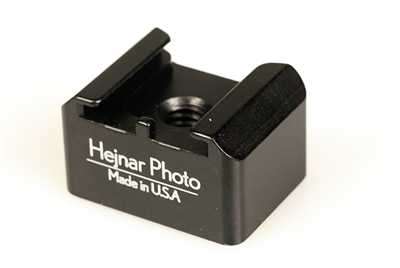 Arca-Swiss compatible insulated cold shoe mount with 1/4-20 thread for Nikon and Canon flash