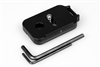 Arca-Swiss camera plate for Fuji X-H1 X-H2S GFX100 featuring integrated stainless steel QD socket.