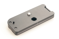 Hejnar Photo D064 Arca-type camera plate for Canon R5, R6, and R6 Mark II featuring integrated QD socket and strap loop.