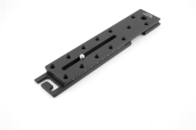 8-inch Arca-Swiss camera plate with cable management hook and double dovetail rail.