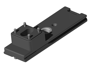 Hejnar Photo 4.6 inch Arca-Swiss replacement foot for Sony 100-400mm GM OSS lens featuring a double-dovetail design and integrated QD socket.