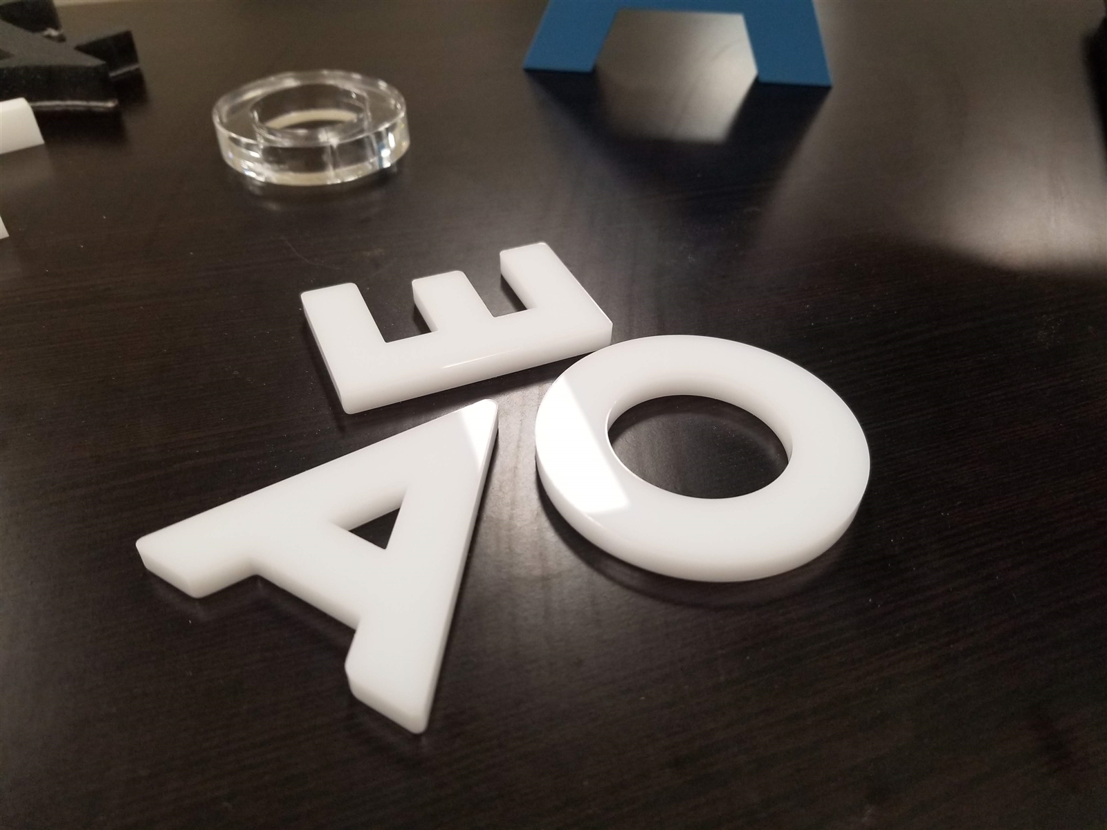 White Acrylic Laser Cut Letters - 1/8 (3mm) Thick with Tape Backing