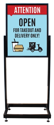 Takeout and Delivery Only - Heavy Duty Poster Sign Holder Floor Stand 22" x 28" with Print