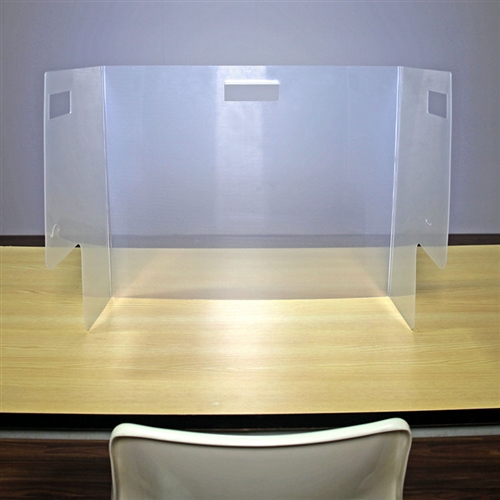 Semi-Transparent Desktop Sneeze Guard with Handles and Elbow Cut Outs