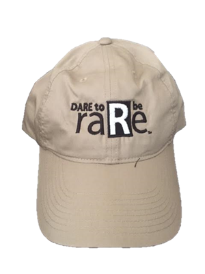 khaki hat with DARE to be raRe logo
