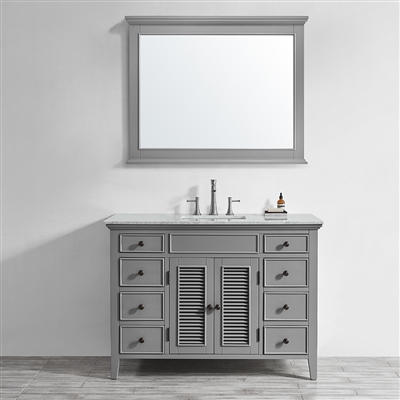 Vinnova Piedmont 48-inch Single Vanity in Grey with Carrara White Marble Countertop With Mirror