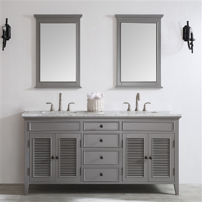 Vinnova Piedmont 72-inch Double Vanity in Grey with Carrara White Marble Countertop With Mirror
