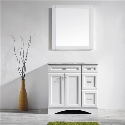 Vinnova Naples 36-inch Vanity in White with Carrara White Marble Countertop with Mirror