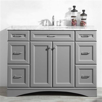 Vinnova Naples 48-inch Vanity in Grey with Carrara White Marble Countertop without Mirror