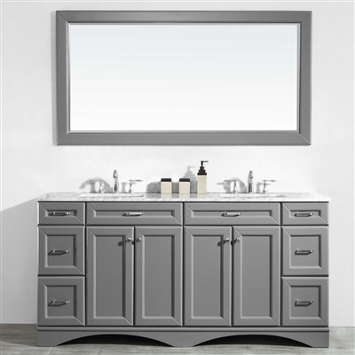 Vinnova Naples 72-inch Vanity in Grey with Carrara White Marble Countertop with Mirror