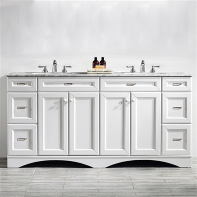 Vinnova Naples 72-inch Vanity in White with Carrara White Marble Countertop without Mirror