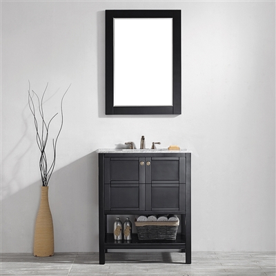 Vinnova Florence 30-inch Vanity in Espresso with Carrara White Marble Countertop With Mirror