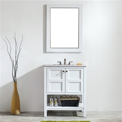 Vinnova Florence 30-inch Vanity in White with Carrara White Marble Countertop With Mirror