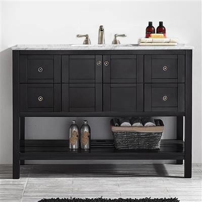 Vinnova Florence 48-inch Vanity in Espresso with Carrara White Marble Countertop Without Mirror