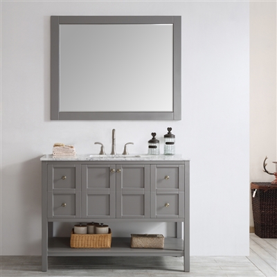 Vinnova Florence 48-inch Single Vanity in Grey with Carrara White Marble Countertop With Mirror