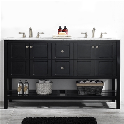 Vinnova Florence 60-inch Vanity in Espresso with Carrara White Marble Countertop Without Mirror