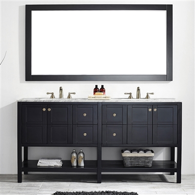 Vinnova Florence 72-inch Vanity in Espresso with Carrara White Marble Countertop With Mirror