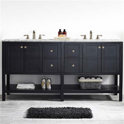 Vinnova Florence 72-inch Vanity in Espresso with Carrara White Marble Countertop Without Mirror