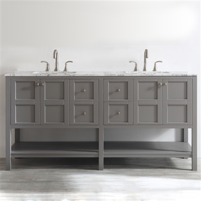 Vinnova Florence 72-inch Double Vanity in Grey with Carrara White Marble Countertop Without Mirror