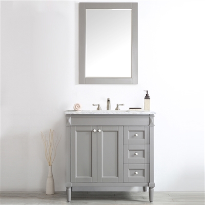 Vinnova Catania 36-inch Vanity in Grey with Carrara White Marble Countertop With Mirror