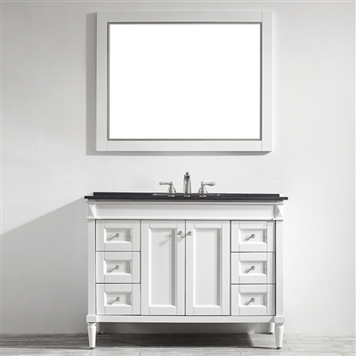 Vinnova Catania 48-inch Vanity in White with Black Galaxy Granite Countertop With Mirror