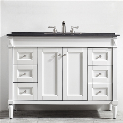 Vinnova Catania 48-inch Vanity in White with Black Galaxy Granite Countertop without Mirror