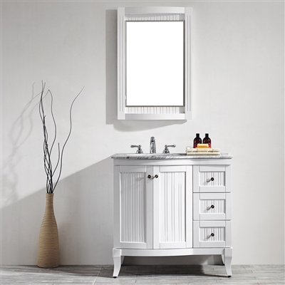 Vinnova Verona 36-inch Vanity in White with Carrara White Marble Countertop with Mirror