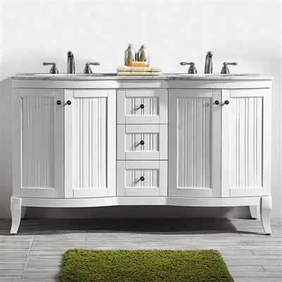 Vinnova Verona 60-inch Vanity in White with Carrara White Marble Countertop without Mirror