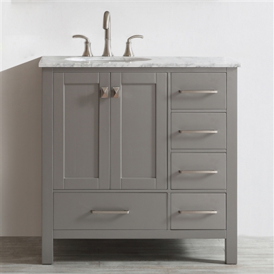 Vinnova Gela 36-inch Single Vanity in Grey with Carrara White Marble Countertop Without Mirror