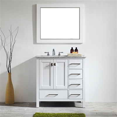 Vinnova Gela 36-inch Single Vanity in White with Carrara White Marble Countertop With Mirror