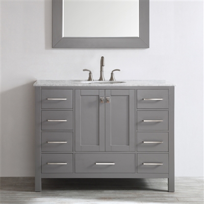 Vinnova Gela 48-inch Single Vanity in Grey with Carrara White Marble Countertop With Mirror