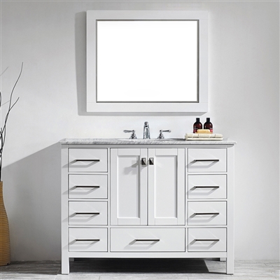 Vinnova Gela 48-inch Single Vanity in White with Carrara White Marble Countertop With Mirror