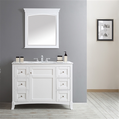 Vinnova Arezzo 48" Single Vanity in White with Carrara White Marble Top With Mirror