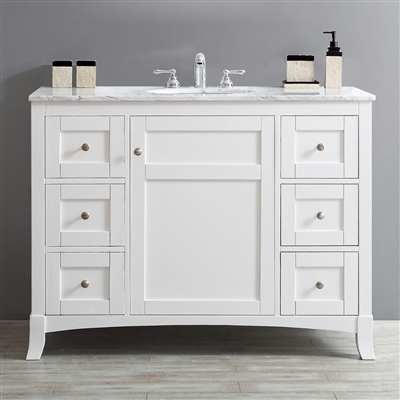 Vinnova Arezzo 48-inch Single Vanity in White with Carrara White Marble Top With Mirror