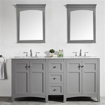 Vinnova Arezzo 72-inch Double Vanity in Grey with Carrara White Marble Top With Mirror