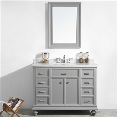 Vinnova Charlotte 48-inch Vanity in Grey with Carrara Quartz Stone Top With Mirror