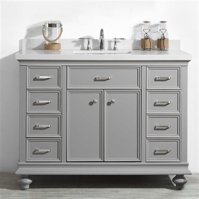 Vinnova Charlotte 48-inch Vanity in Grey with Carrara Quartz Stone Top Without Mirror