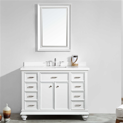 Vinnova Charlotte 48-inch Vanity in White with Carrara Quartz Stone Top With Mirror